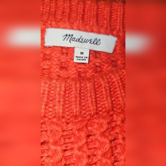 Madewell Merino Wool-Blend Cable Knit Crew Neck Academia Sweater Sz M - Picture 5 of 6